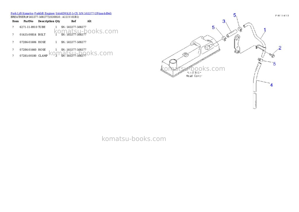 Komatsu saa4d95le-5-cx s/n 503377-up Parts catalog cover Page 4 Komatsu saa4d95le-5-cx s/n 503377-up Parts catalog cover Page 4