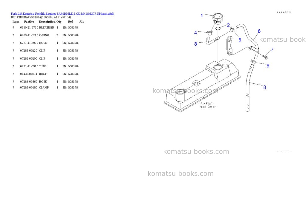 Komatsu saa4d95le-5-cx s/n 503377-up Parts catalog cover Page 5 Komatsu saa4d95le-5-cx s/n 503377-up Parts catalog cover Page 5