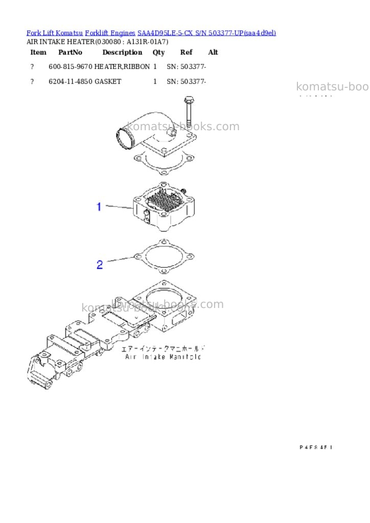 Komatsu saa4d95le-5-cx s/n 503377-up Parts catalog cover Page 7 Komatsu saa4d95le-5-cx s/n 503377-up Parts catalog cover Page 7