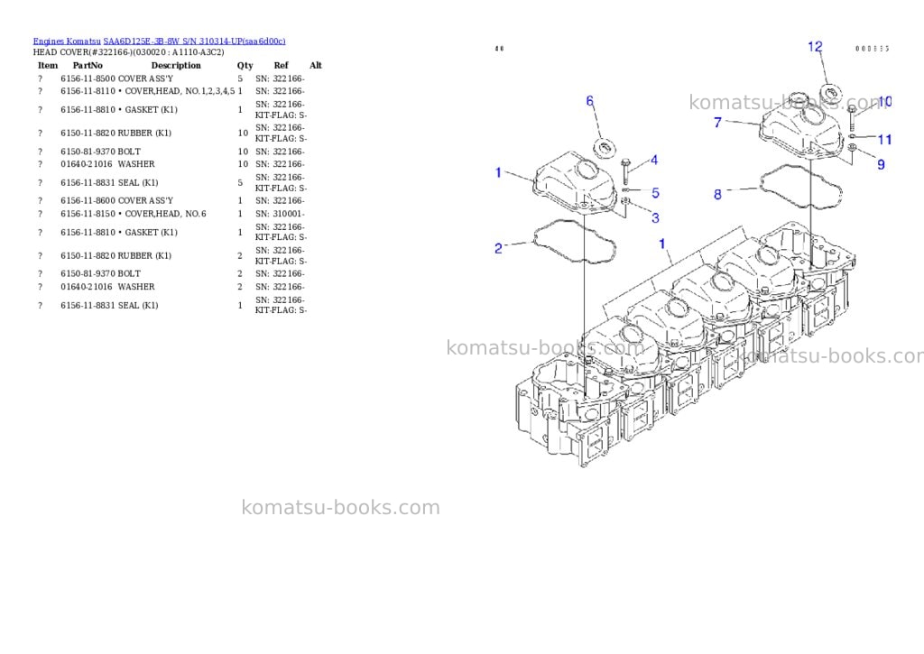 Komatsu saa6d125e-3b-8w s/n 310314-up Parts catalog cover Komatsu saa6d125e-3b-8w s/n 310314-up Parts catalog cover