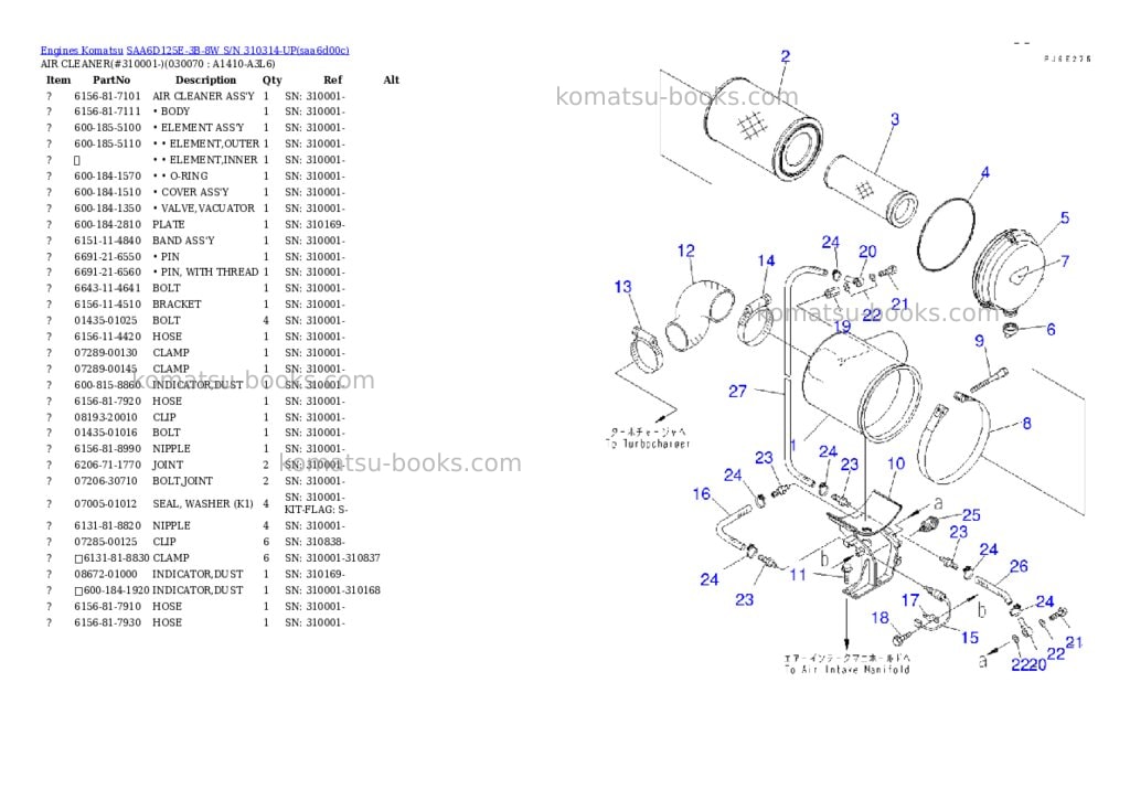 Komatsu saa6d125e-3b-8w s/n 310314-up Parts catalog cover Page 6 Komatsu saa6d125e-3b-8w s/n 310314-up Parts catalog cover Page 6