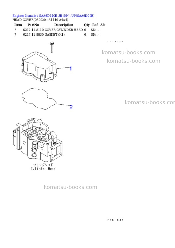 Komatsu saa6d140e-3b s/n .-up Parts catalog cover