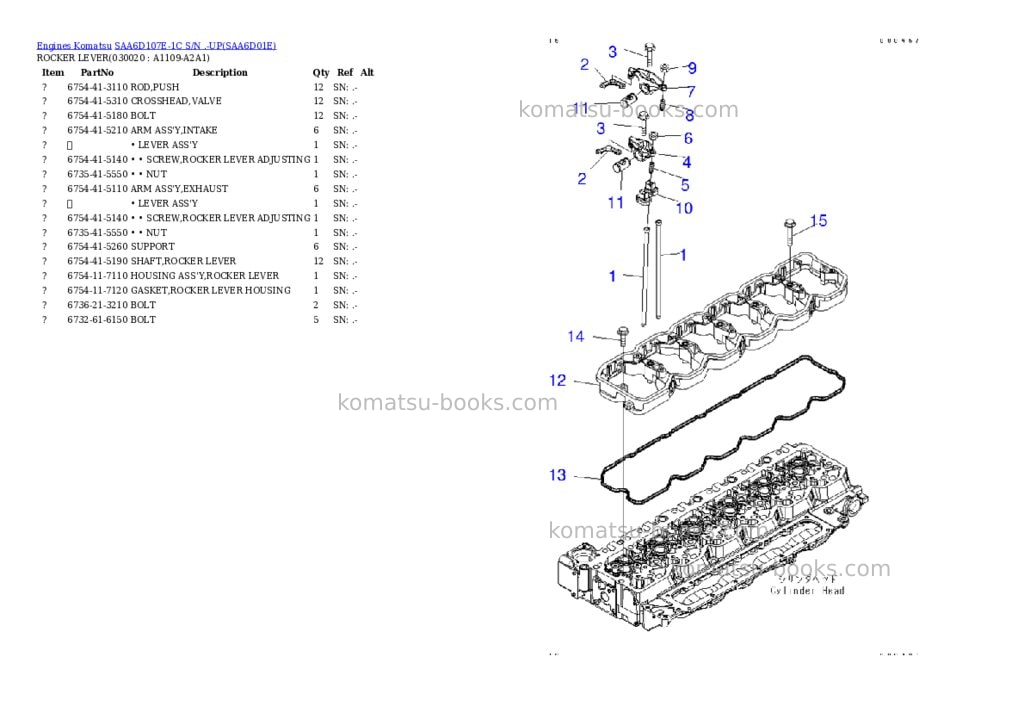Komatsu saa6d107e-1c s/n .-up Parts catalog cover Komatsu saa6d107e-1c s/n .-up Parts catalog cover