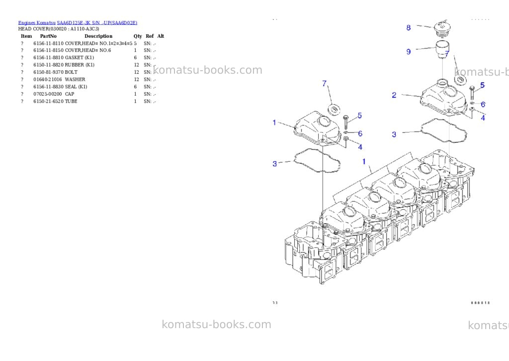 Komatsu saa6d125e-3k s/n .-up Parts catalog cover Komatsu saa6d125e-3k s/n .-up Parts catalog cover