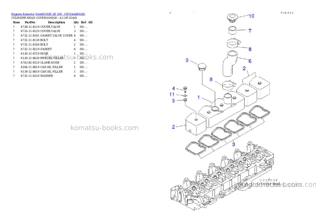 Komatsu saa6d102e-2e s/n .-up Parts catalog cover Page 2 Komatsu saa6d102e-2e s/n .-up Parts catalog cover Page 2
