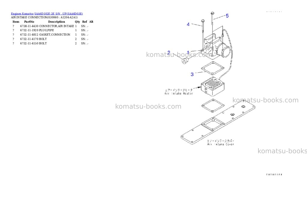Komatsu saa6d102e-2e s/n .-up Parts catalog cover Page 5 Komatsu saa6d102e-2e s/n .-up Parts catalog cover Page 5
