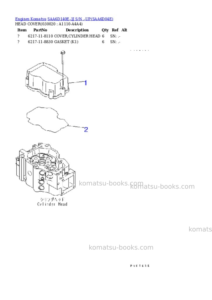 Komatsu saa6d140e-3j s/n .-up Parts catalog cover Komatsu saa6d140e-3j s/n .-up Parts catalog cover
