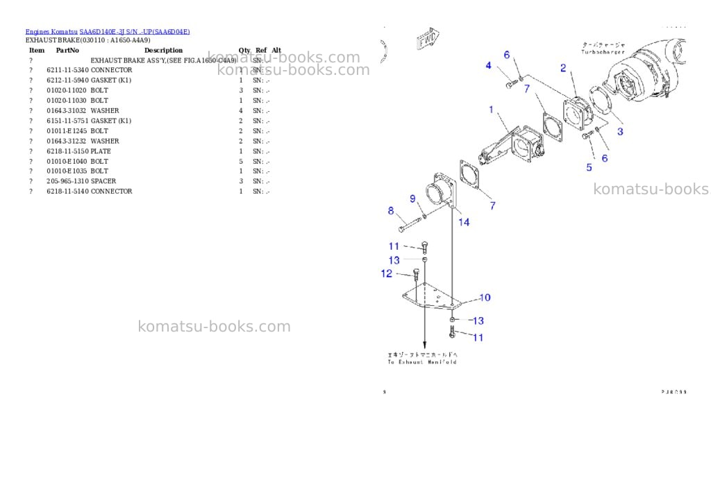 Komatsu saa6d140e-3j s/n .-up Parts catalog cover Page 10 Komatsu saa6d140e-3j s/n .-up Parts catalog cover Page 10