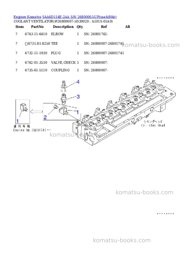Komatsu saa6d114e-2aa s/n 26800003-up Parts catalog cover Komatsu saa6d114e-2aa s/n 26800003-up Parts catalog cover