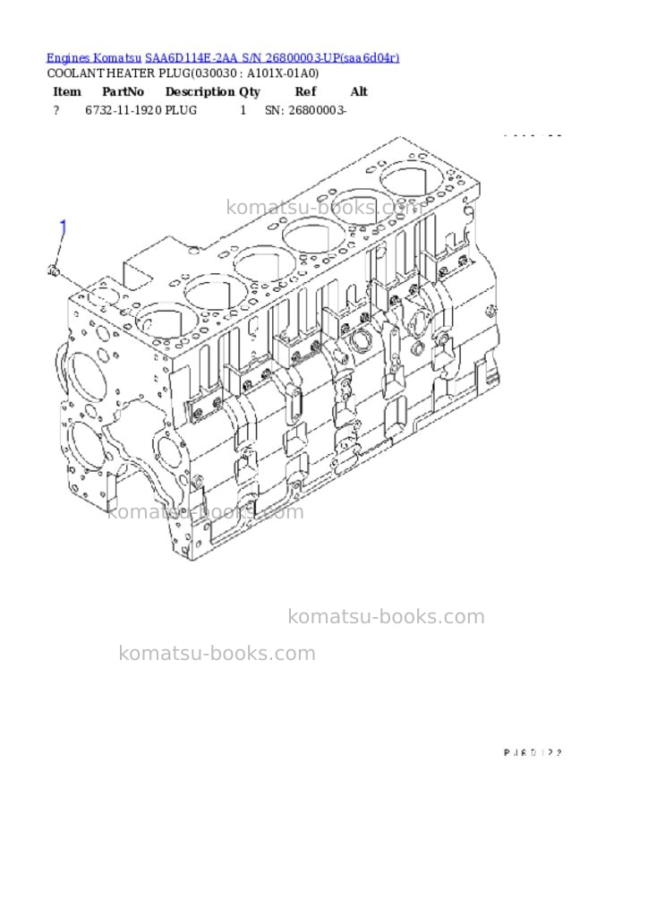 Komatsu saa6d114e-2aa s/n 26800003-up Parts catalog cover Page 2 Komatsu saa6d114e-2aa s/n 26800003-up Parts catalog cover Page 2