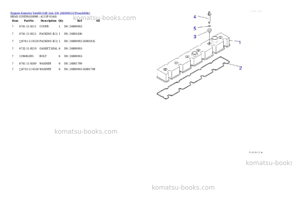 Komatsu saa6d114e-2aa s/n 26800003-up Parts catalog cover Page 6 Komatsu saa6d114e-2aa s/n 26800003-up Parts catalog cover Page 6