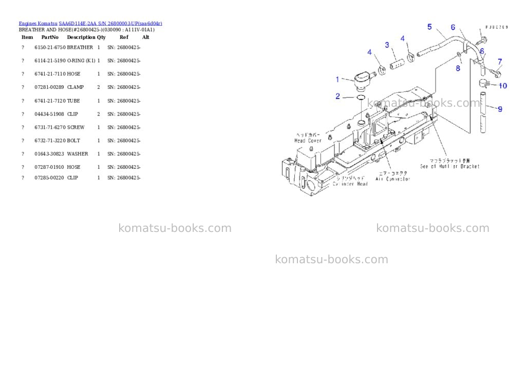 Komatsu saa6d114e-2aa s/n 26800003-up Parts catalog cover Page 7 Komatsu saa6d114e-2aa s/n 26800003-up Parts catalog cover Page 7