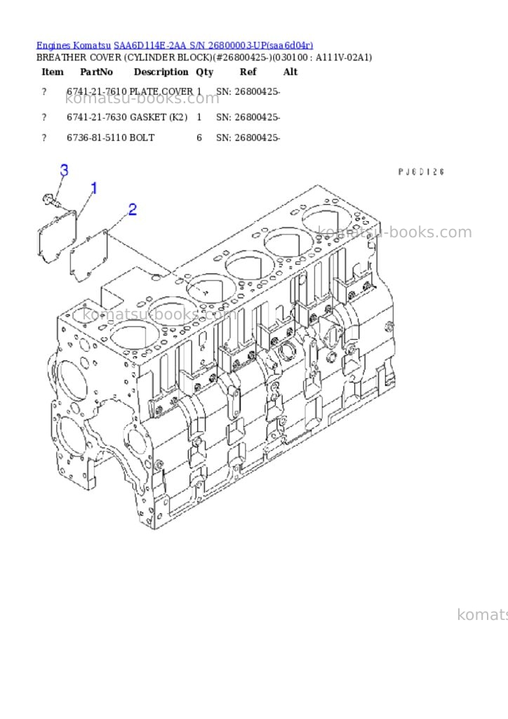 Komatsu saa6d114e-2aa s/n 26800003-up Parts catalog cover Page 8 Komatsu saa6d114e-2aa s/n 26800003-up Parts catalog cover Page 8