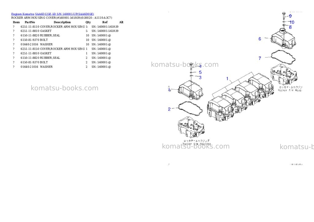 Komatsu saa6d125e-5d s/n 560001-up Parts catalog cover Komatsu saa6d125e-5d s/n 560001-up Parts catalog cover