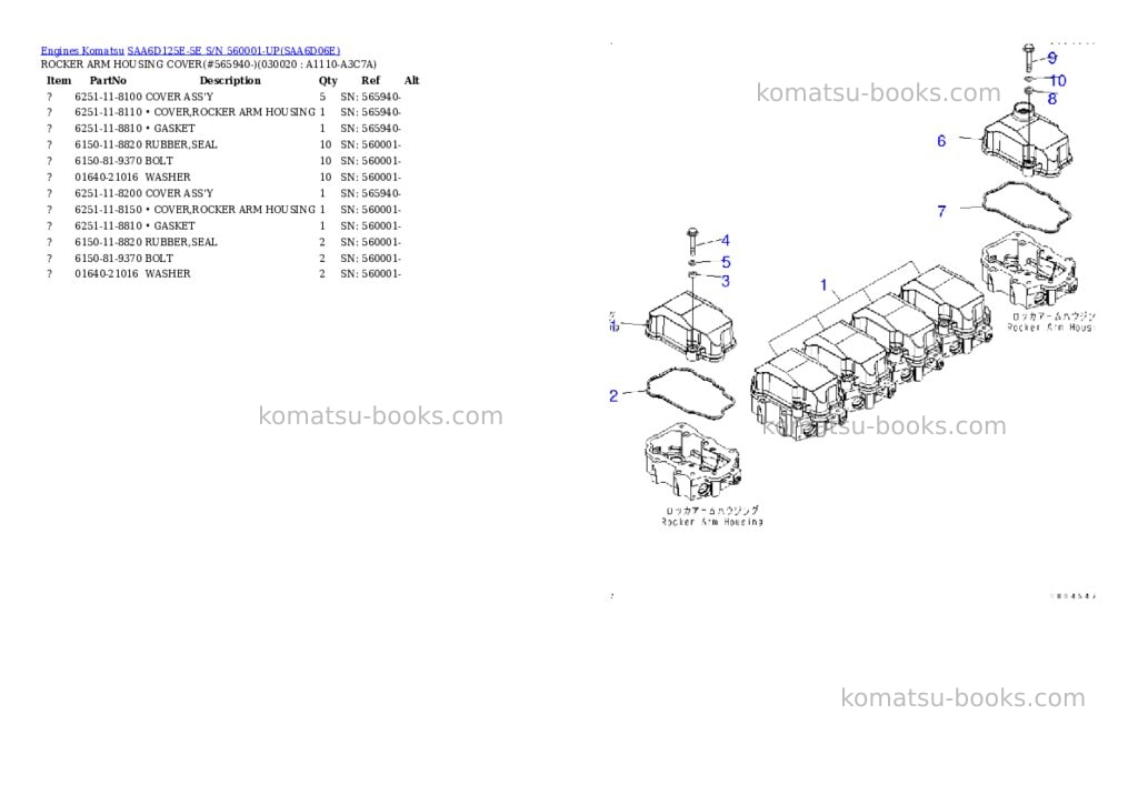 Komatsu saa6d125e-5e s/n 560001-up Parts catalog cover Komatsu saa6d125e-5e s/n 560001-up Parts catalog cover