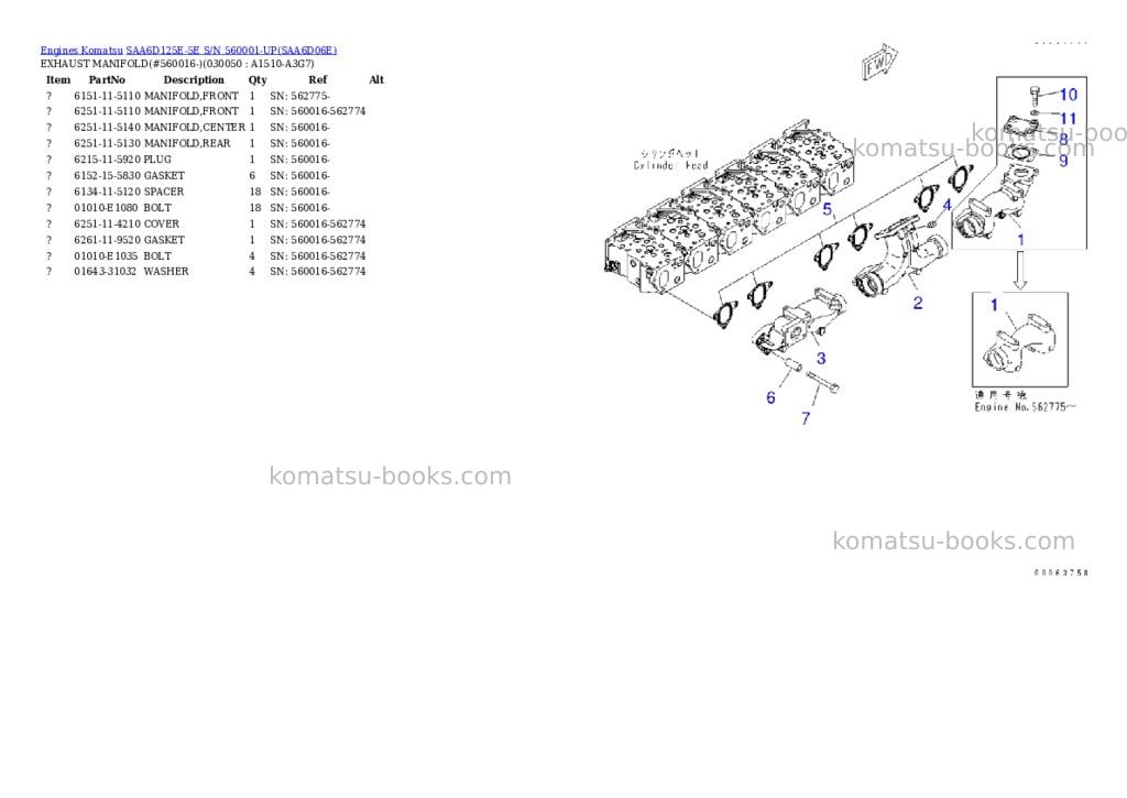Komatsu saa6d125e-5e s/n 560001-up Parts catalog cover Page 4 Komatsu saa6d125e-5e s/n 560001-up Parts catalog cover Page 4