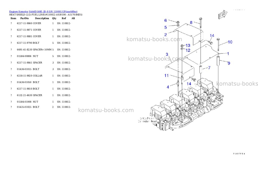 Komatsu saa6d140e-3d-8 s/n 110001-up Parts catalog cover Page 9 Komatsu saa6d140e-3d-8 s/n 110001-up Parts catalog cover Page 9