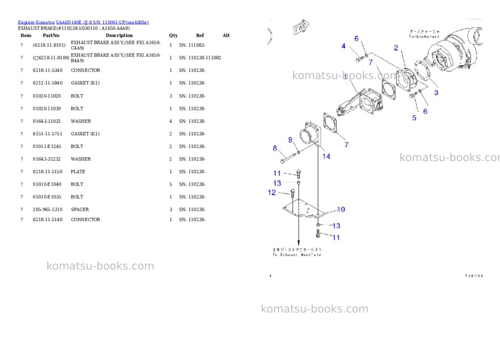 Komatsu saa6d140e-3j-8 s/n 110001-up Parts catalog cover Page 10 Komatsu saa6d140e-3j-8 s/n 110001-up Parts catalog cover Page 10
