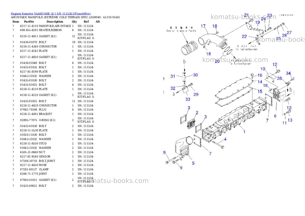 Komatsu saa6d140e-3j-1 s/n 111534-up Parts catalog cover Page 3