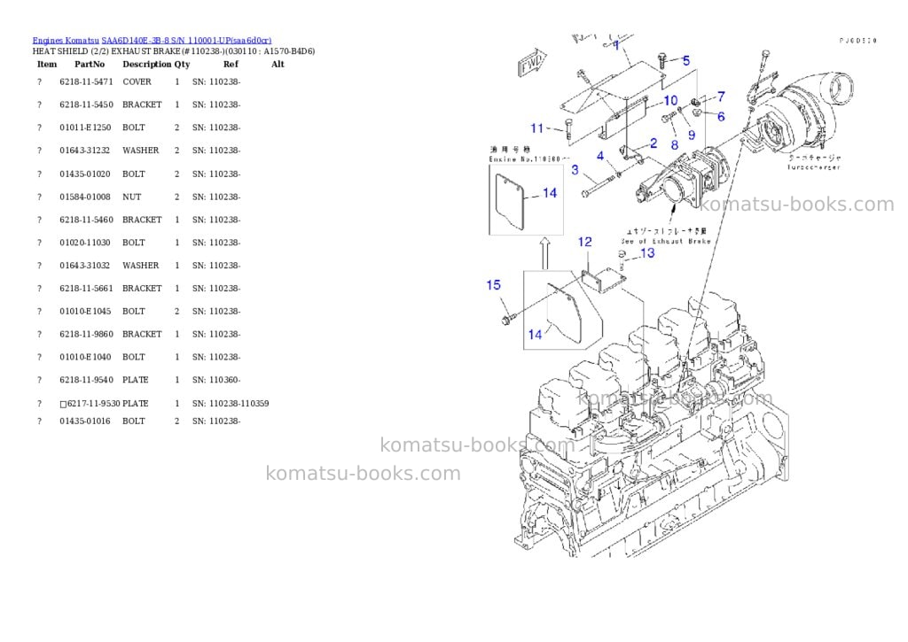 Komatsu saa6d140e-3b-8 s/n 110001-up Parts catalog cover Page 10 Komatsu saa6d140e-3b-8 s/n 110001-up Parts catalog cover Page 10