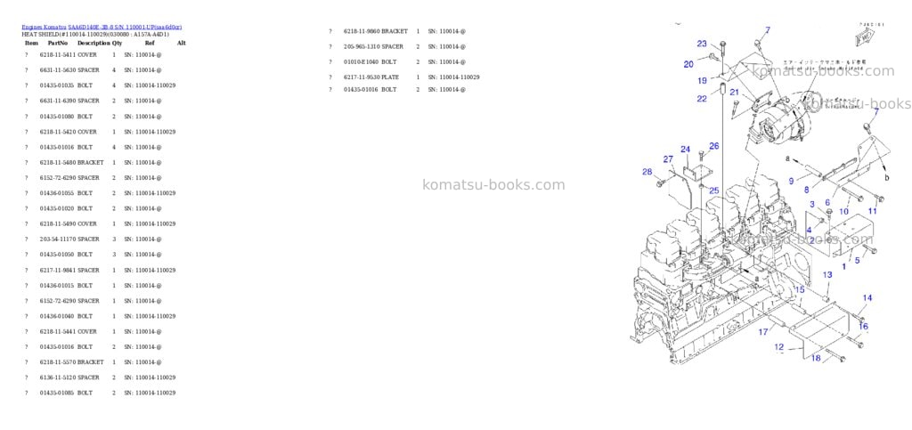 Komatsu saa6d140e-3b-8 s/n 110001-up Parts catalog cover Page 7 Komatsu saa6d140e-3b-8 s/n 110001-up Parts catalog cover Page 7