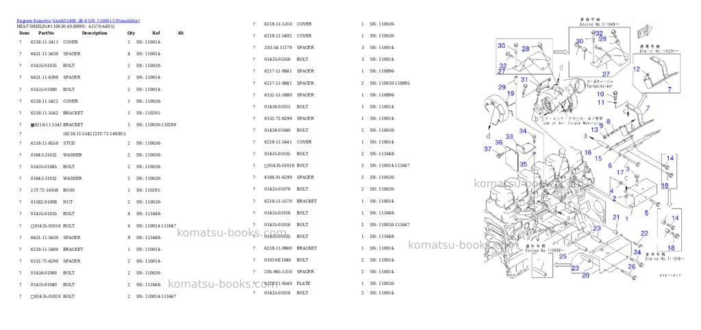 Komatsu saa6d140e-3b-8 s/n 110001-up Parts catalog cover Page 8 Komatsu saa6d140e-3b-8 s/n 110001-up Parts catalog cover Page 8