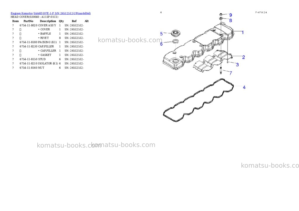 Komatsu SAA6D107E-1-F S/N 26512512-UP Parts catalog cover Page 3