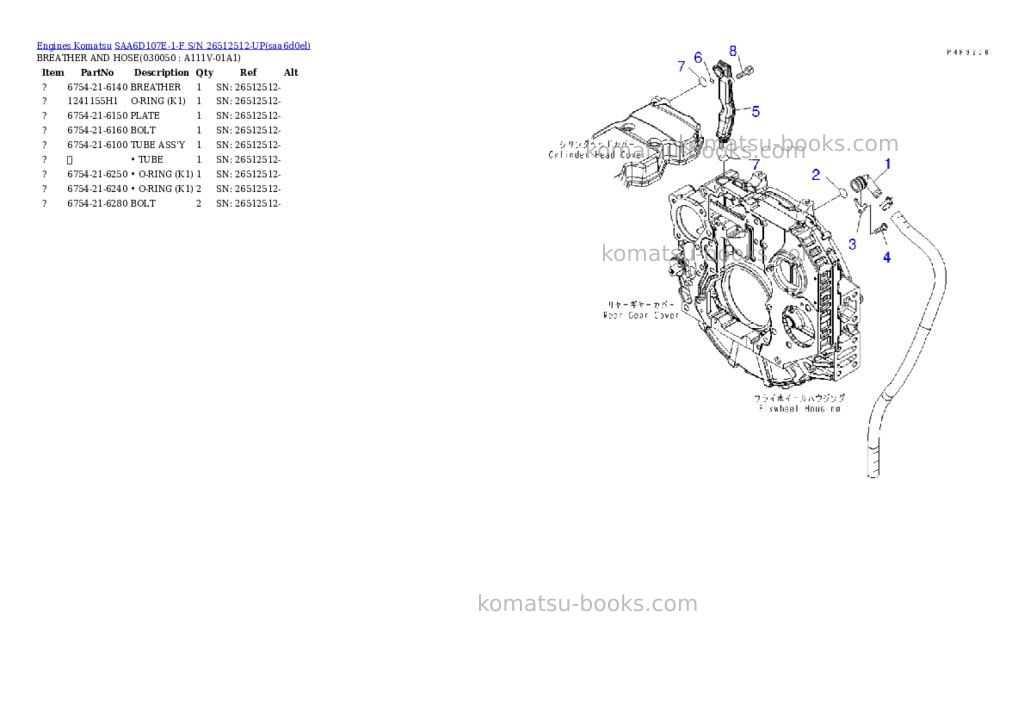 Komatsu SAA6D107E-1-F S/N 26512512-UP Parts catalog cover Page 4