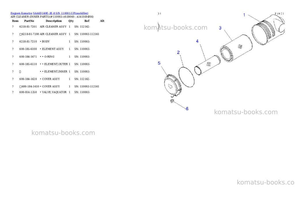 Komatsu saa6d140e-3e-8 s/n 110001-up Parts catalog cover Page 5 Komatsu saa6d140e-3e-8 s/n 110001-up Parts catalog cover Page 5