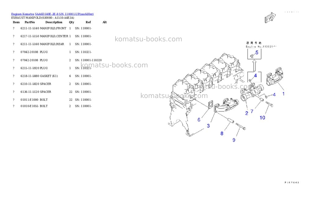 Komatsu saa6d140e-3e-8 s/n 110001-up Parts catalog cover Page 7 Komatsu saa6d140e-3e-8 s/n 110001-up Parts catalog cover Page 7