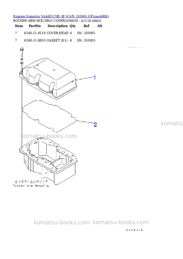 Komatsu SAA6D170E-3F-8 S/N 310001-UP Parts catalog cover Komatsu SAA6D170E-3F-8 S/N 310001-UP Parts catalog cover