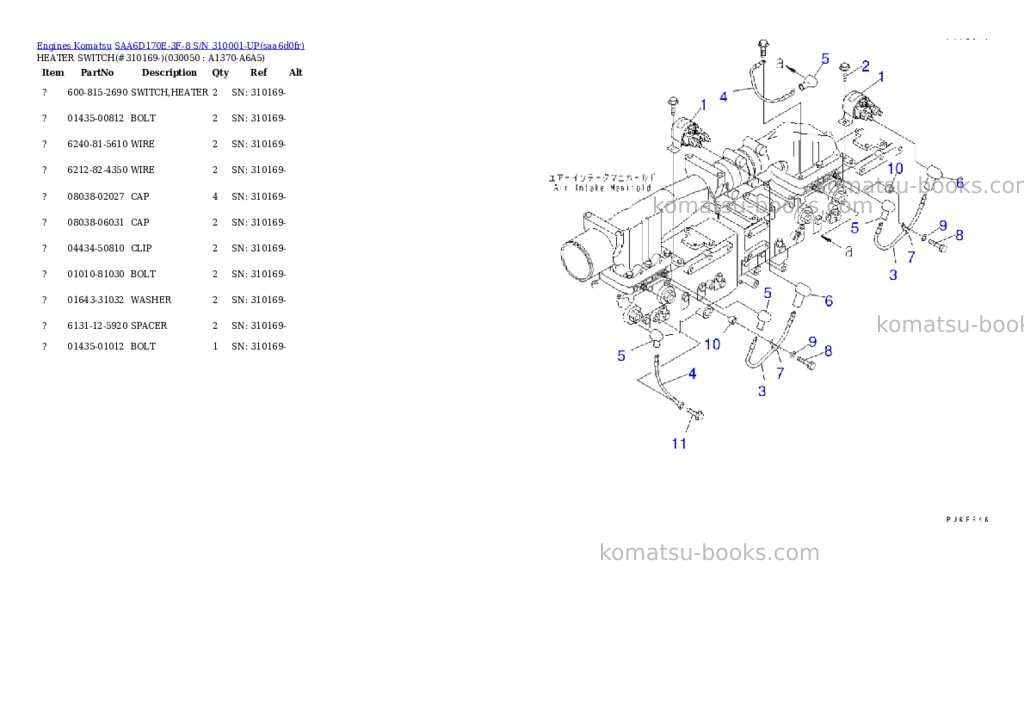 Komatsu SAA6D170E-3F-8 S/N 310001-UP Parts catalog cover Page 4 Komatsu SAA6D170E-3F-8 S/N 310001-UP Parts catalog cover Page 4