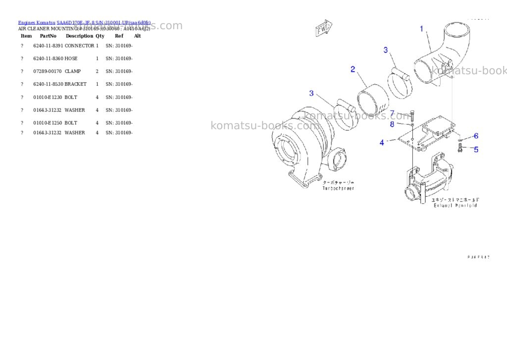 Komatsu SAA6D170E-3F-8 S/N 310001-UP Parts catalog cover Page 5 Komatsu SAA6D170E-3F-8 S/N 310001-UP Parts catalog cover Page 5