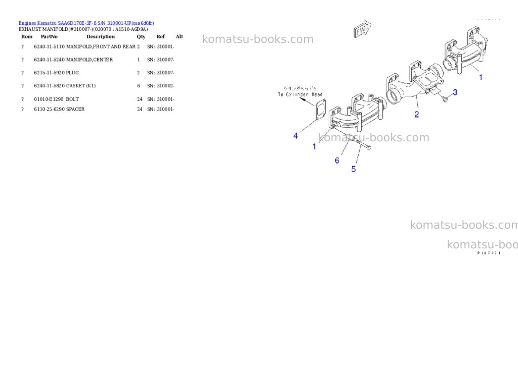 Komatsu SAA6D170E-3F-8 S/N 310001-UP Parts catalog cover Page 6 Komatsu SAA6D170E-3F-8 S/N 310001-UP Parts catalog cover Page 6