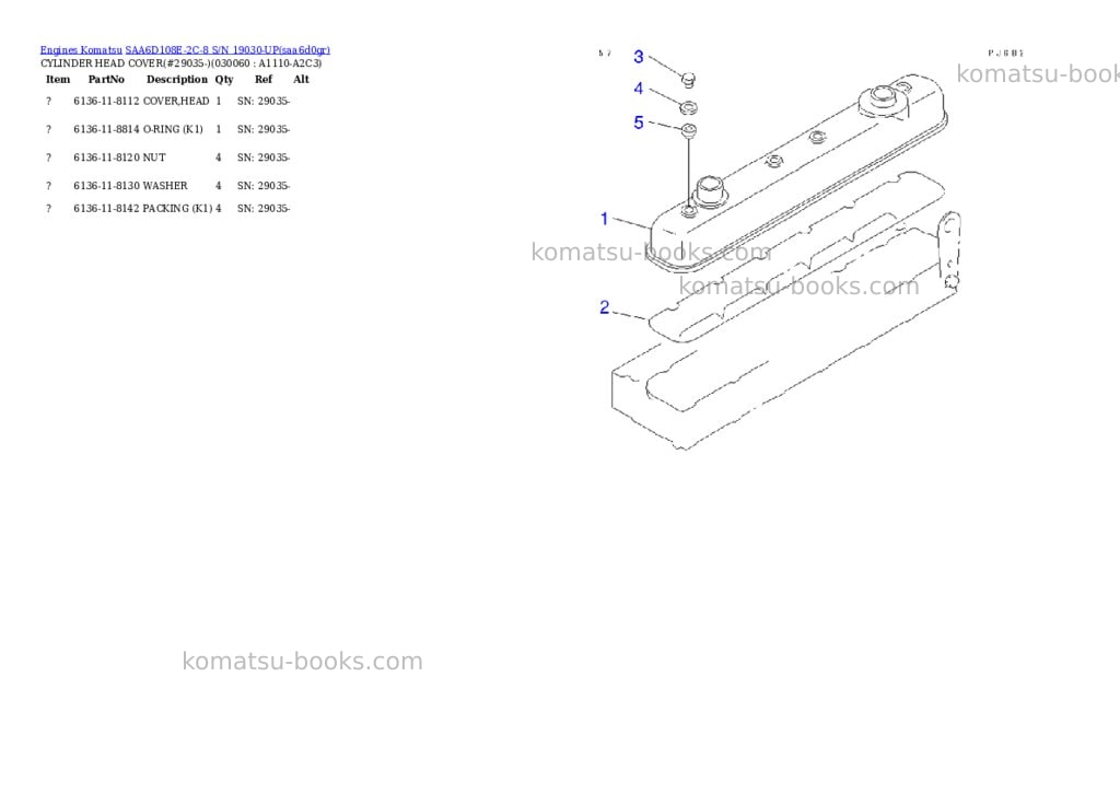 Komatsu saa6d108e-2c-8 s/n 19030-up Parts catalog cover Page 5