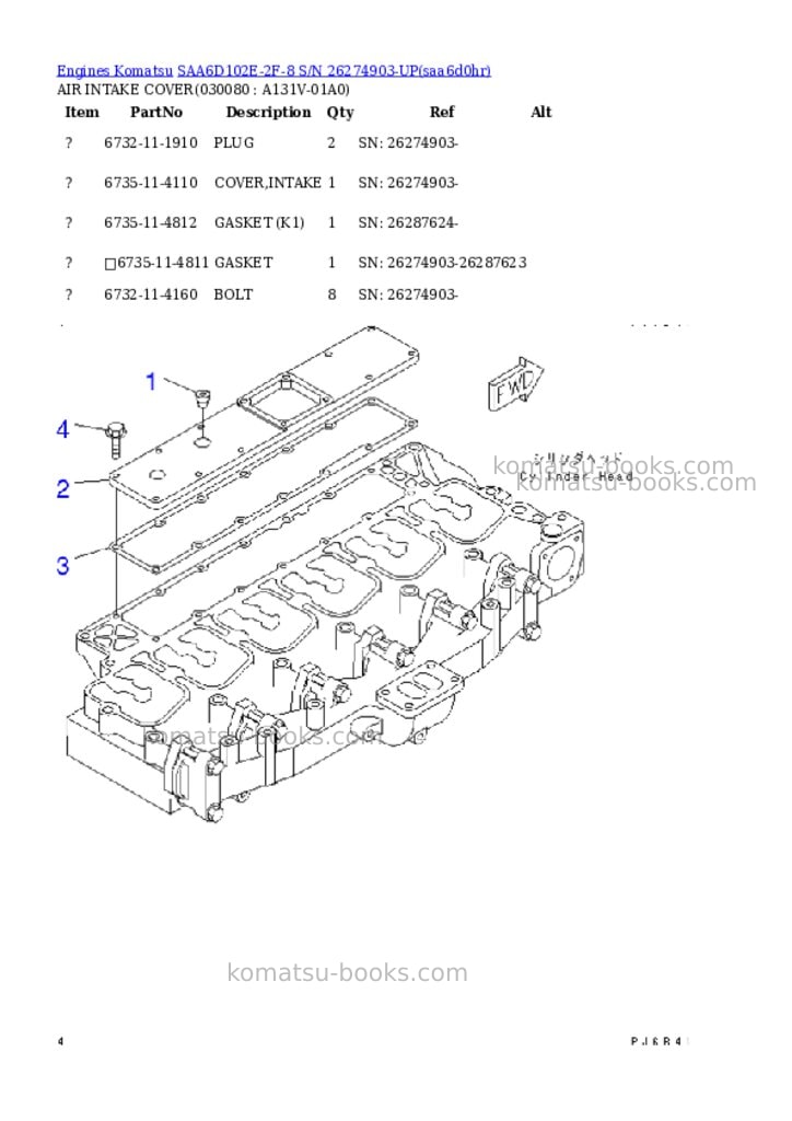 Komatsu saa6d102e-2f-8 s/n 26274903-up Parts catalog cover Page 7