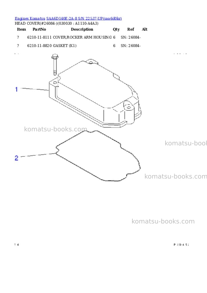 Komatsu saa6d140e-2a-8 s/n 22537-up Parts catalog cover Page 2 Komatsu saa6d140e-2a-8 s/n 22537-up Parts catalog cover Page 2