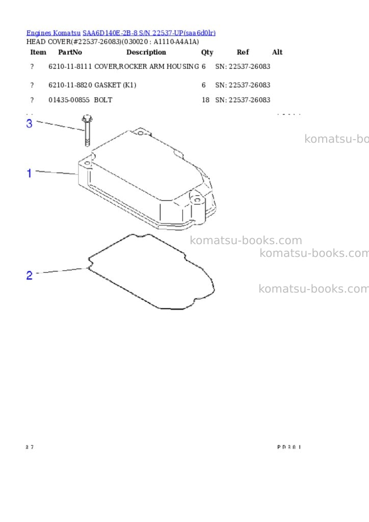 Komatsu SAA6D140E-2B-8 S/N 22537-UP Parts catalog cover