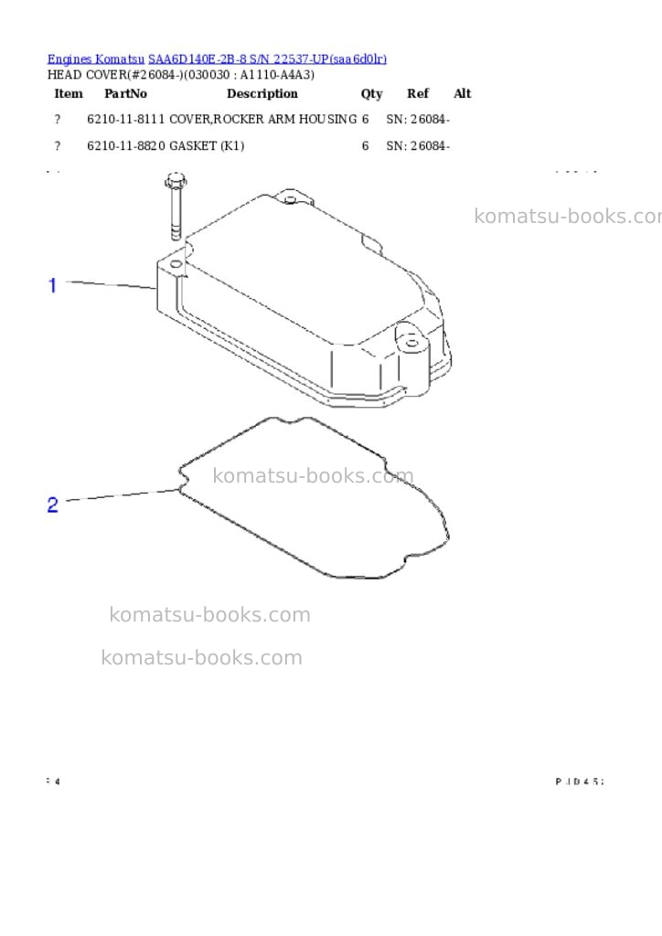 Komatsu SAA6D140E-2B-8 S/N 22537-UP Parts catalog cover Page 2