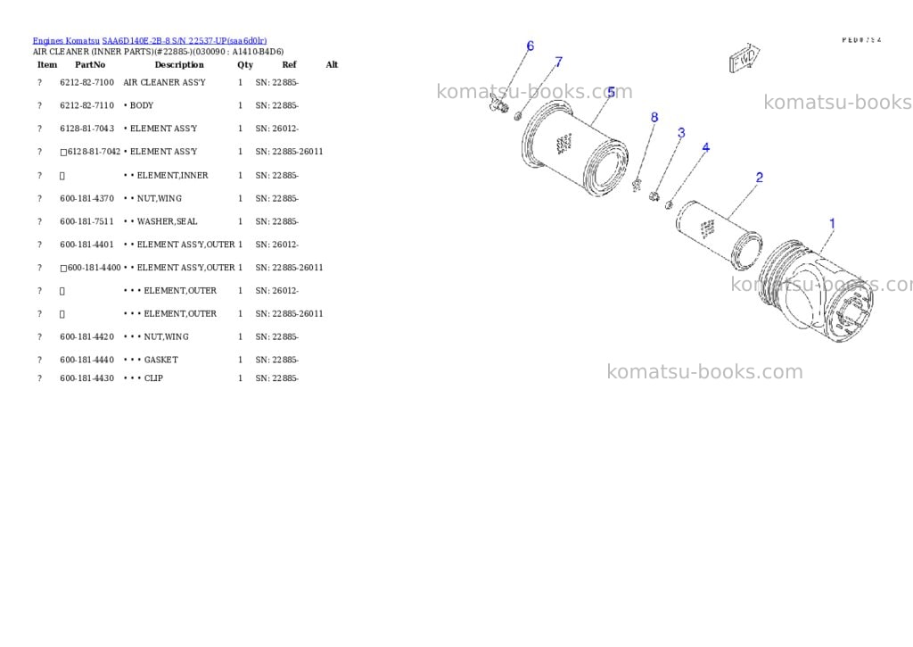 Komatsu SAA6D140E-2B-8 S/N 22537-UP Parts catalog cover Page 8