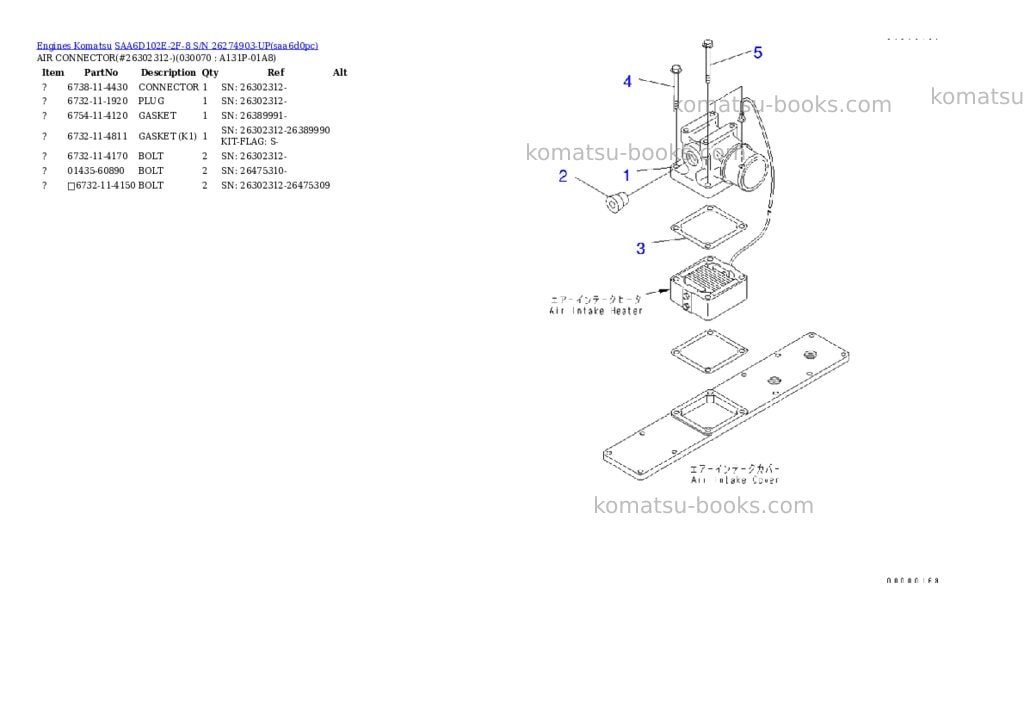 Komatsu SAA6D102E-2F-8 S/N 26274903-UP Parts catalog cover Page 6