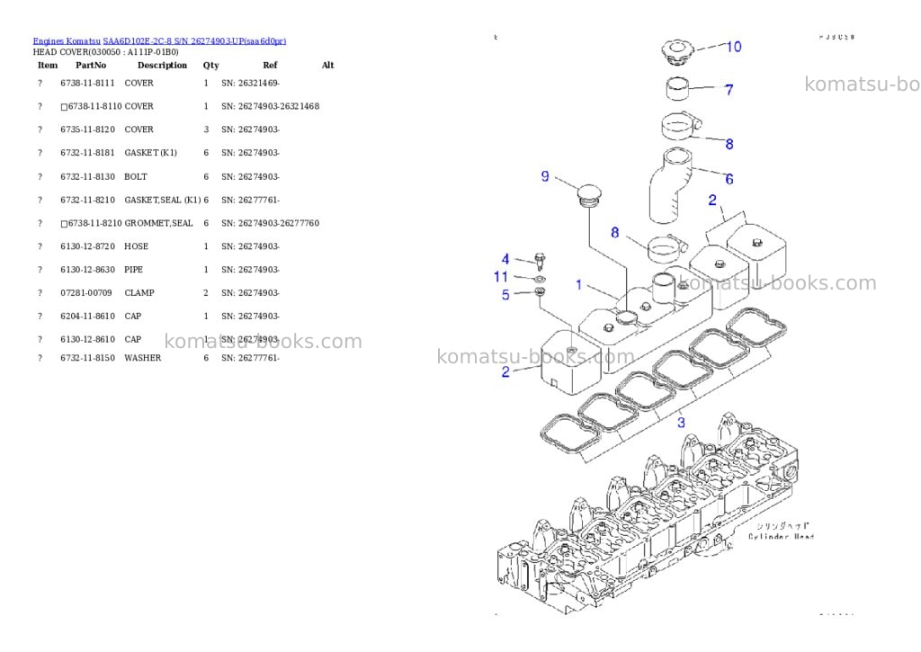 Komatsu SAA6D102E-2C-8 S/N 26274903-UP Parts catalog cover Page 3