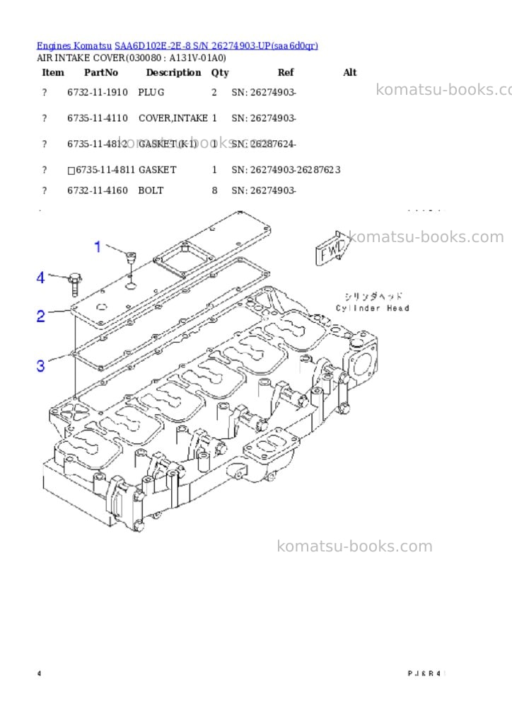 Komatsu SAA6D102E-2E-8 S/N 26274903-UP Parts catalog cover Page 7
