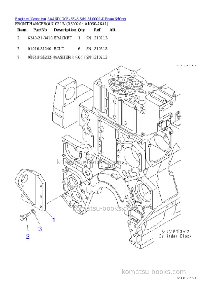Komatsu SAA6D170E-3E-8 S/N 310001-UP Parts catalog cover Komatsu SAA6D170E-3E-8 S/N 310001-UP Parts catalog cover