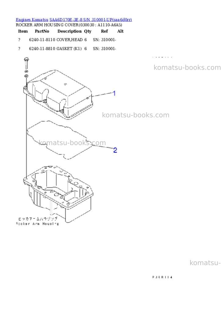 Komatsu SAA6D170E-3E-8 S/N 310001-UP Parts catalog cover Page 2 Komatsu SAA6D170E-3E-8 S/N 310001-UP Parts catalog cover Page 2