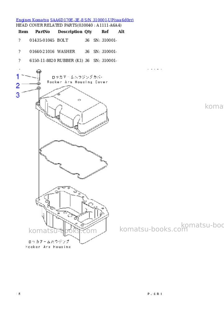 Komatsu SAA6D170E-3E-8 S/N 310001-UP Parts catalog cover Page 3 Komatsu SAA6D170E-3E-8 S/N 310001-UP Parts catalog cover Page 3