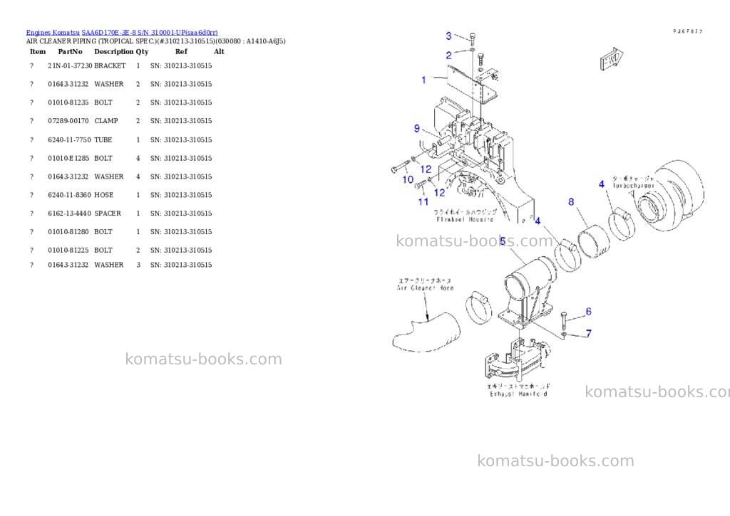 Komatsu SAA6D170E-3E-8 S/N 310001-UP Parts catalog cover Page 7 Komatsu SAA6D170E-3E-8 S/N 310001-UP Parts catalog cover Page 7