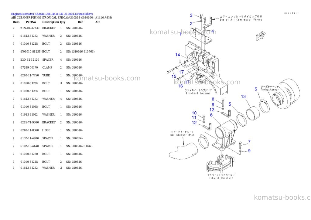 Komatsu SAA6D170E-3E-8 S/N 310001-UP Parts catalog cover Page 9 Komatsu SAA6D170E-3E-8 S/N 310001-UP Parts catalog cover Page 9