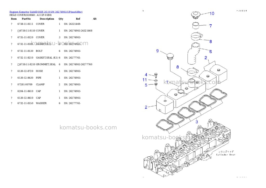 Komatsu saa6d102e-2g-8 s/n 26274903-up Parts catalog cover Page 3