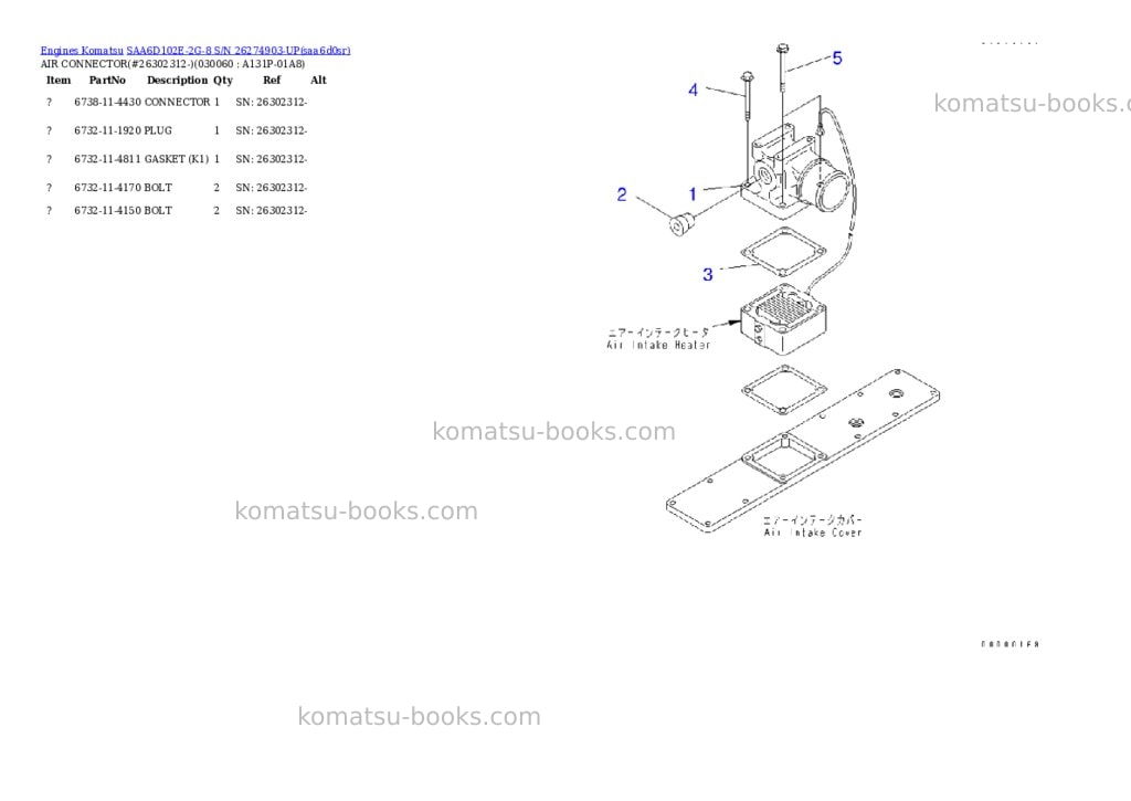 Komatsu saa6d102e-2g-8 s/n 26274903-up Parts catalog cover Page 5
